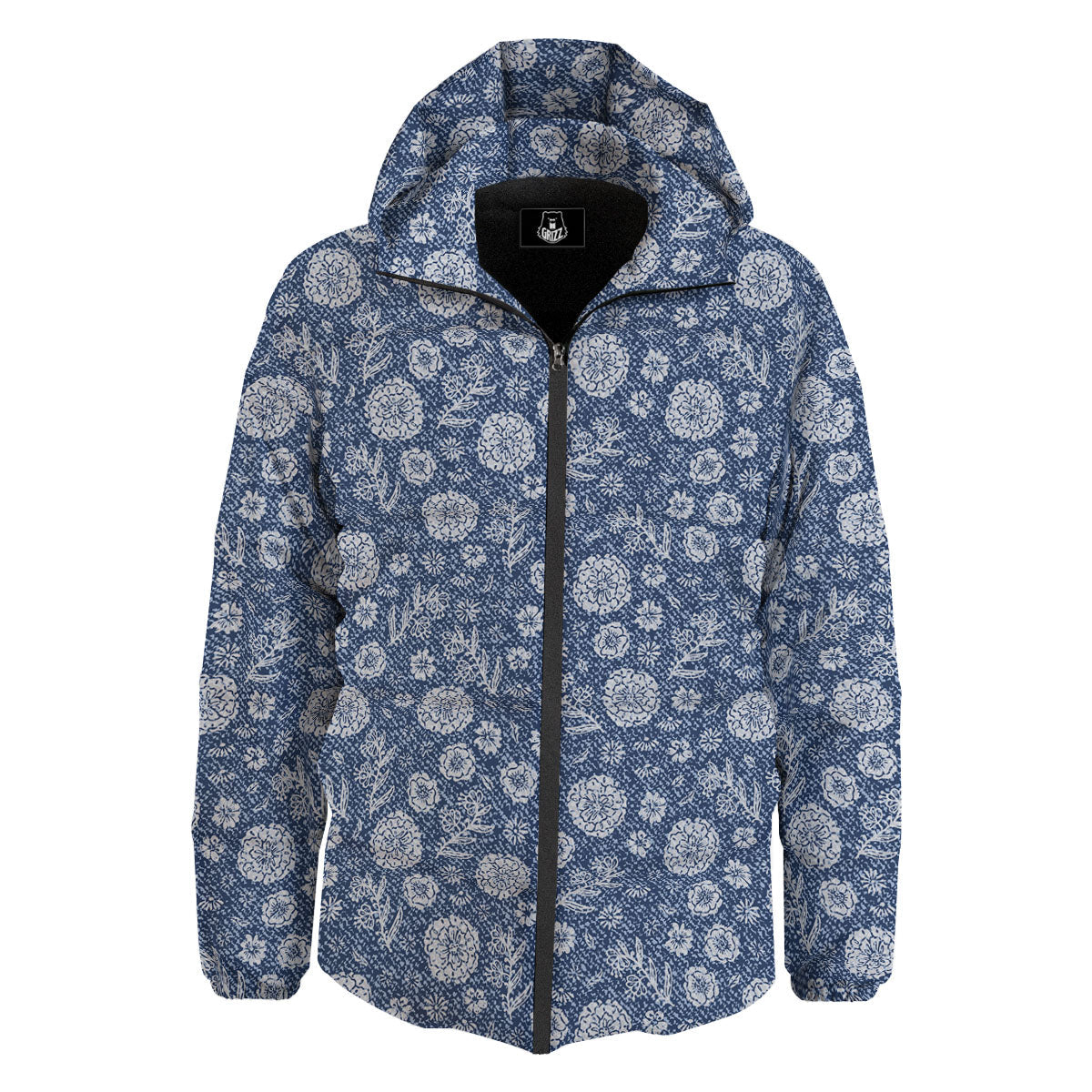Denim Jeans Flower Print Pattern Down Jacket-grizzshop