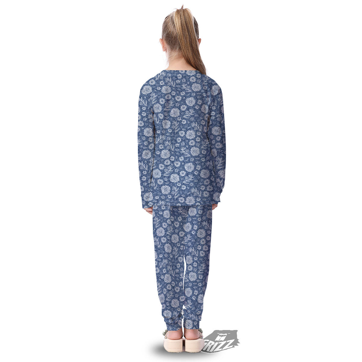 Denim Jeans Flower Print Pattern Kid's Pajamas-grizzshop