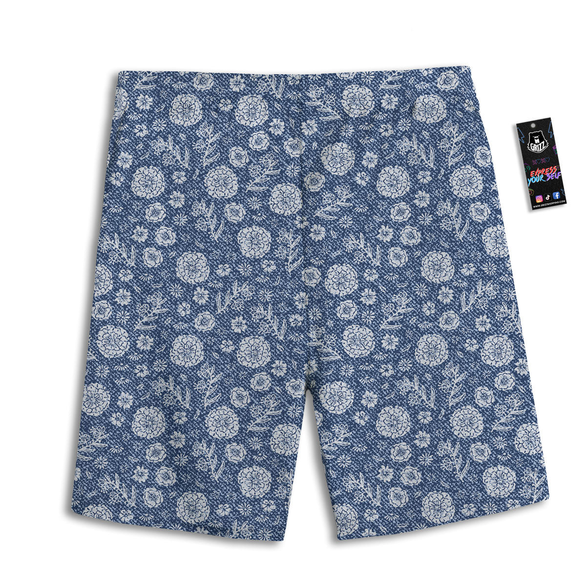 Denim Jeans Flower Print Pattern Men's Athletic Shorts-grizzshop