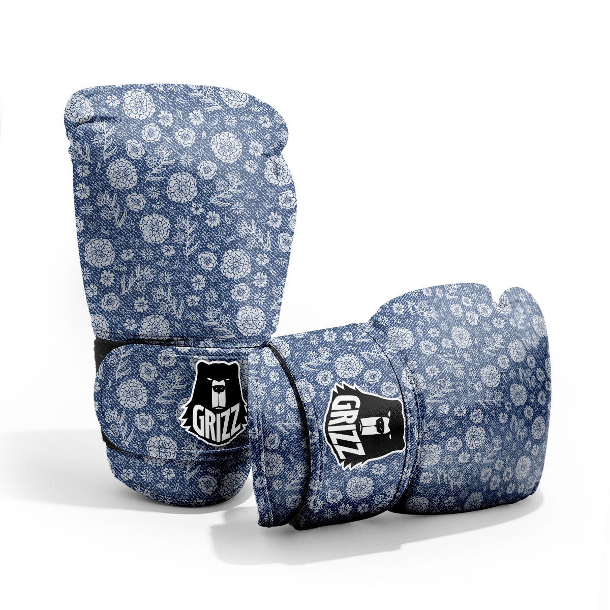 Denim Jeans Flower Print Pattern Sparring Gloves-grizzshop