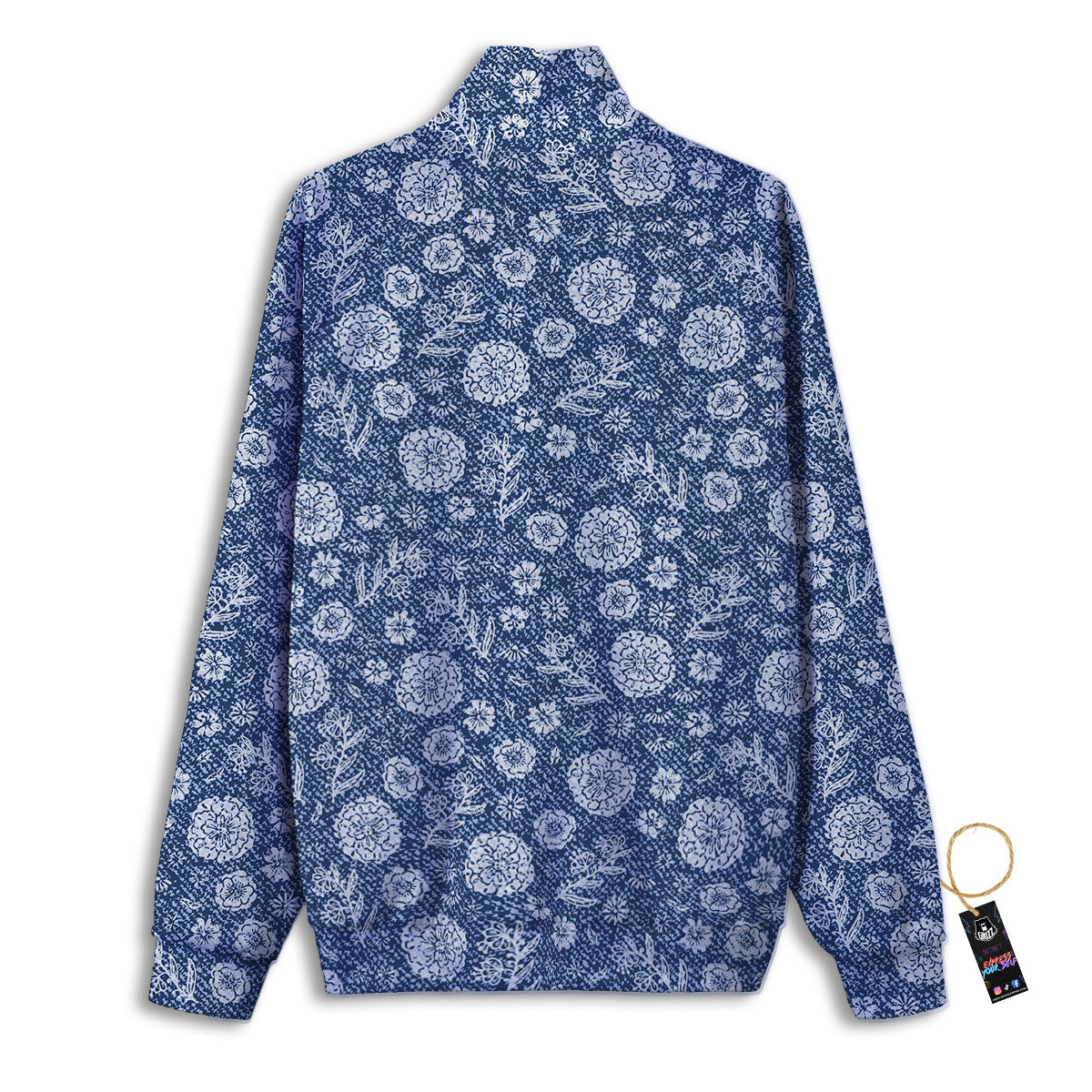 Denim Jeans Flower Print Pattern Track Jacket-grizzshop
