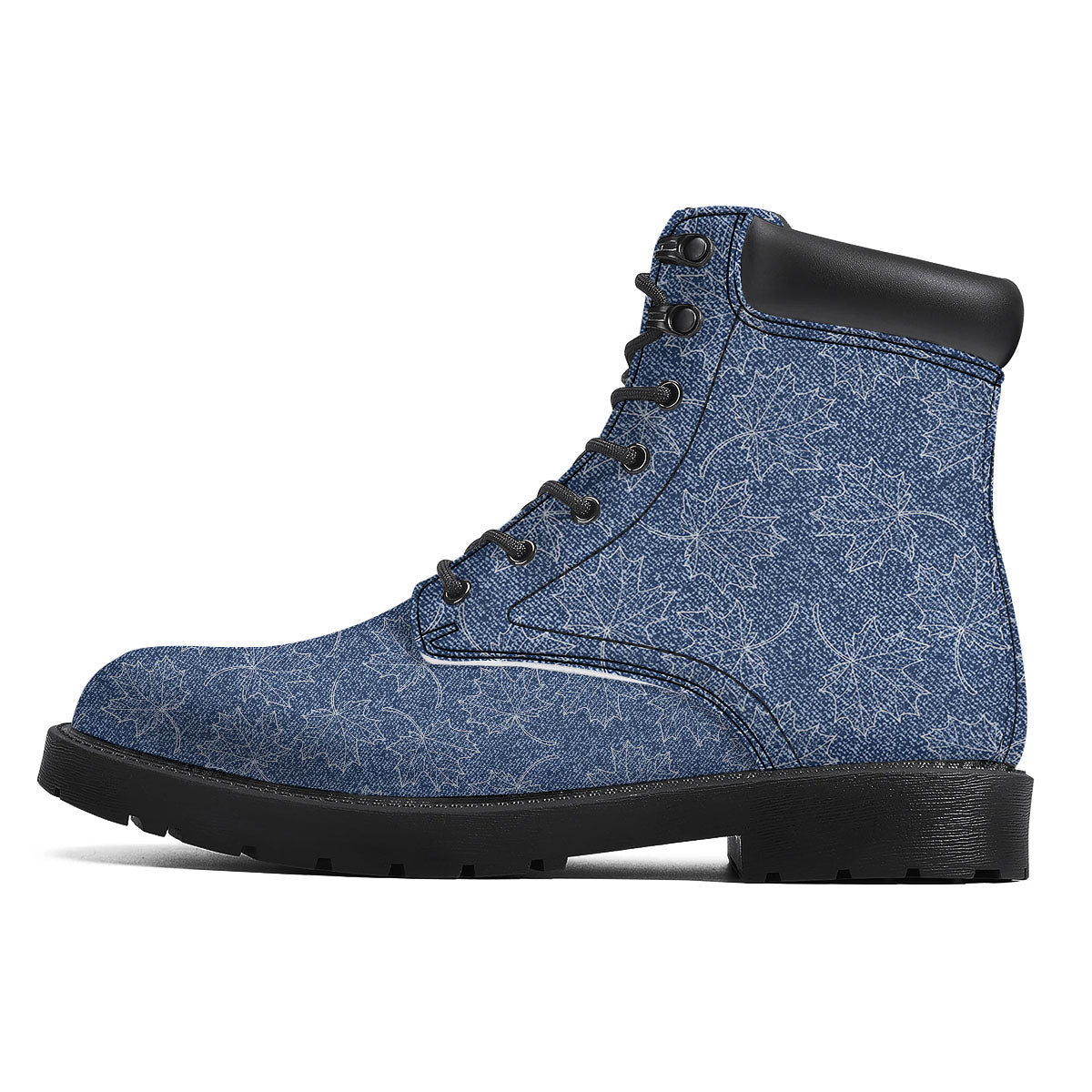 Denim Jeans Maple Leaf Print Pattern Boots-grizzshop