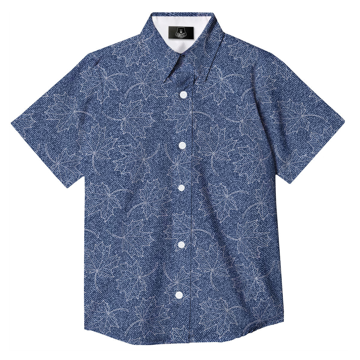 Denim Jeans Maple Leaf Print Pattern Button Up Shirt-grizzshop