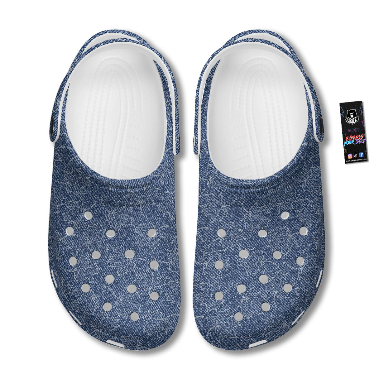 Denim Jeans Maple Leaf Print Pattern Clog-grizzshop