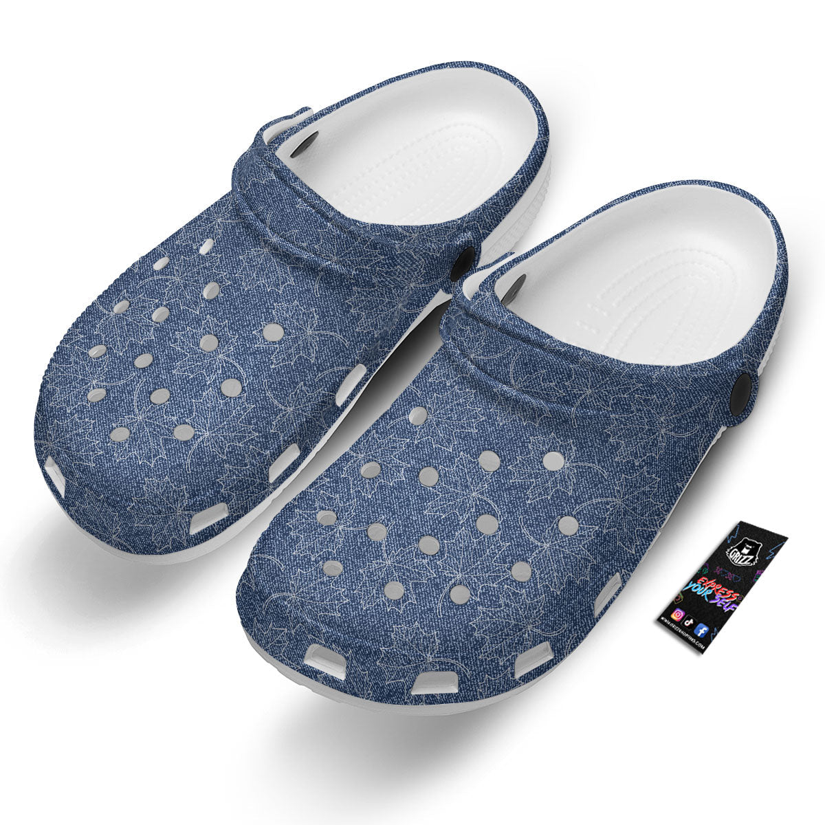Denim Jeans Maple Leaf Print Pattern Clog-grizzshop