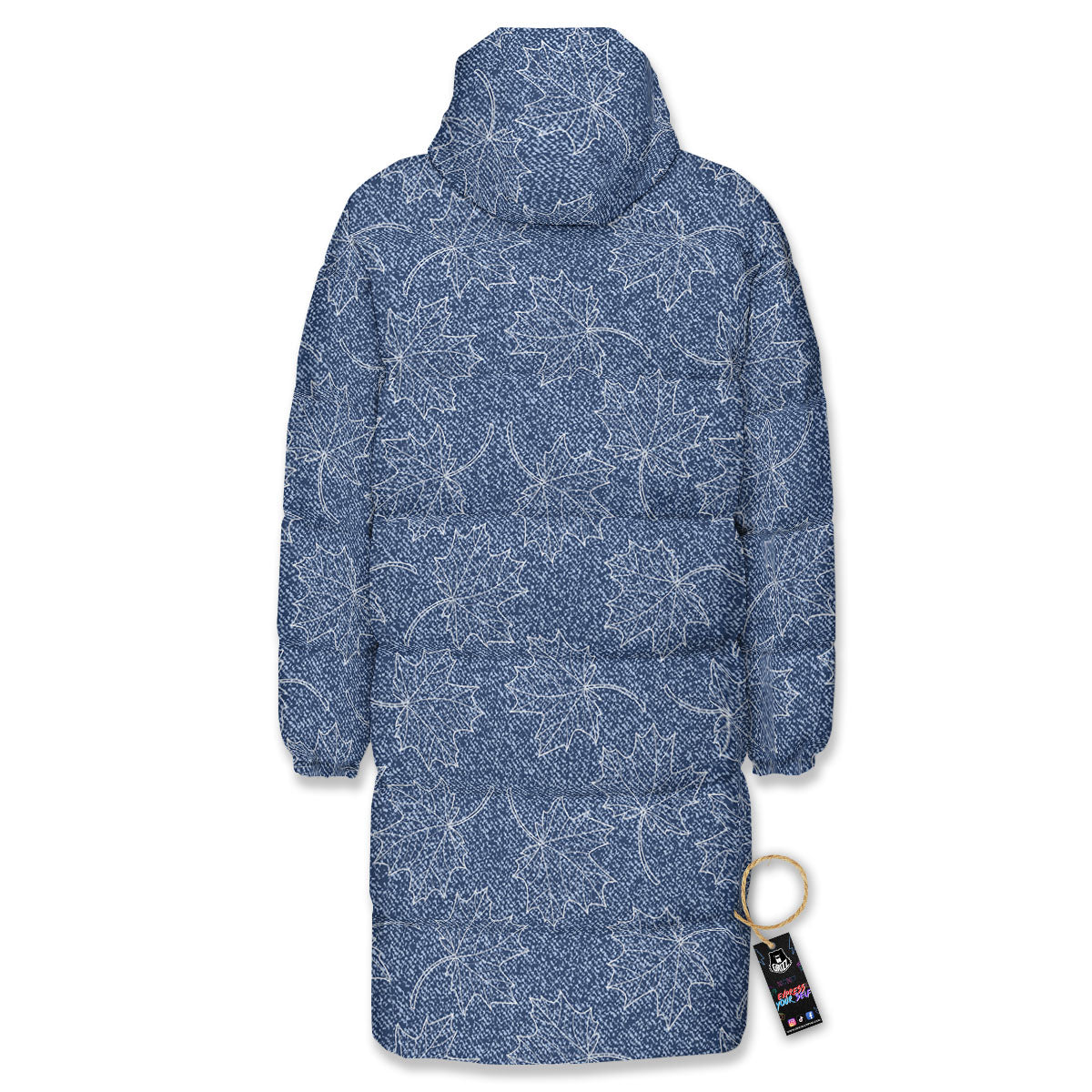 Denim Jeans Maple Leaf Print Pattern Long Down Jacket-grizzshop