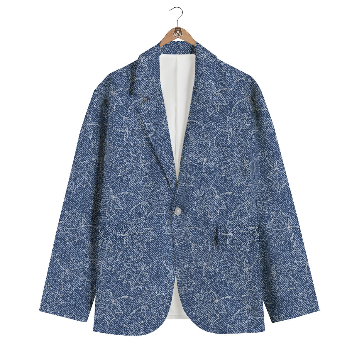 Denim Jeans Maple Leaf Print Pattern Men's Blazer-grizzshop