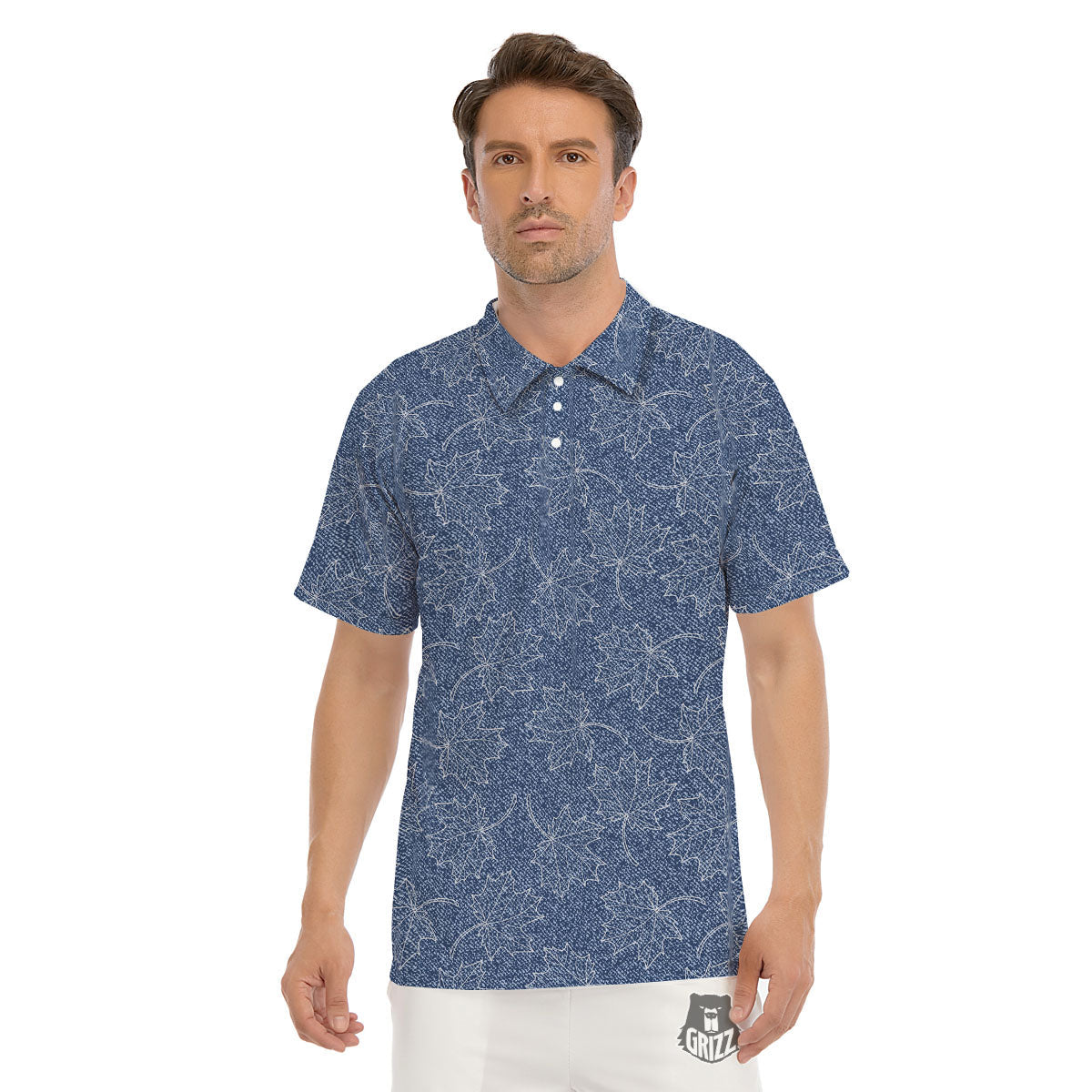 Denim Jeans Maple Leaf Print Pattern Men's Golf Shirts-grizzshop