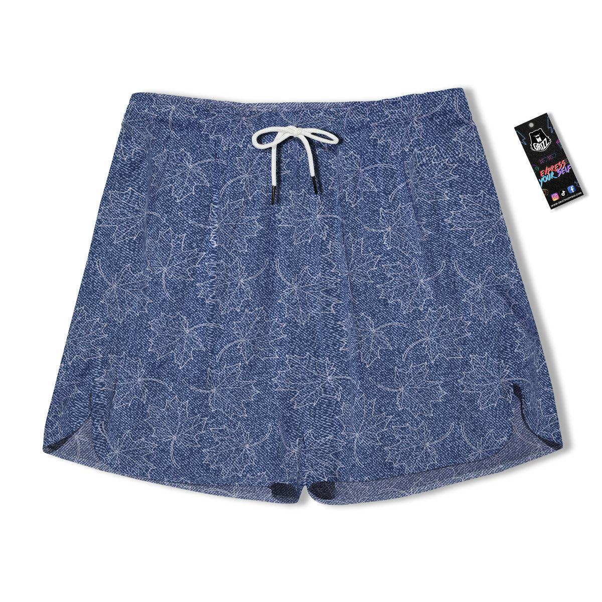 Denim Jeans Maple Leaf Print Pattern Men's Running Shorts-grizzshop