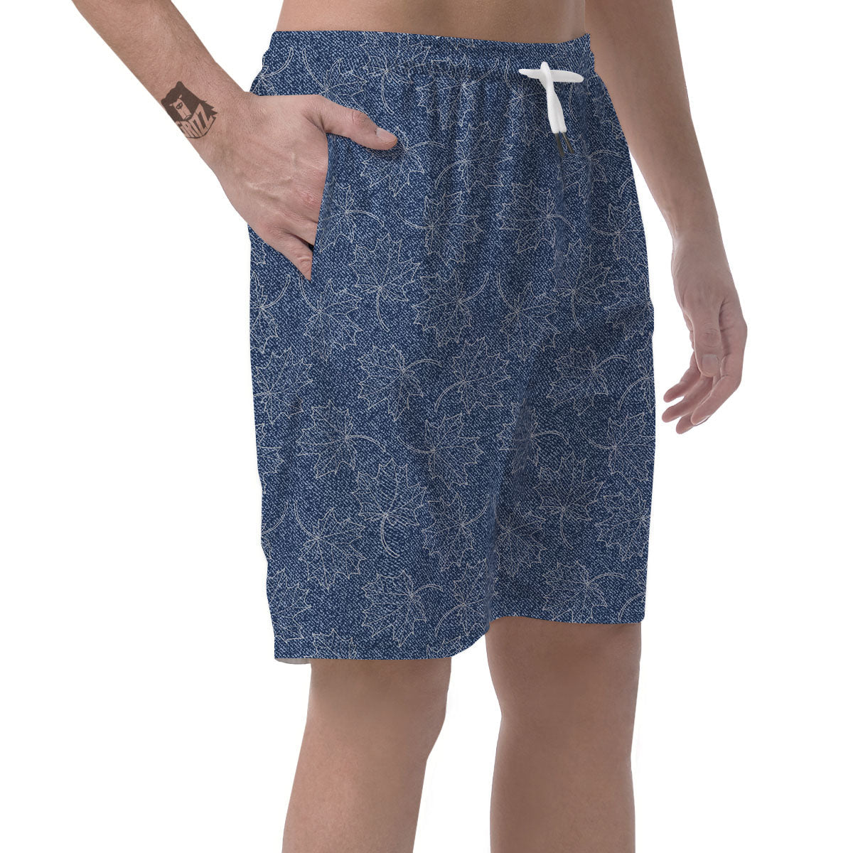Denim Jeans Maple Leaf Print Pattern Men's Shorts-grizzshop
