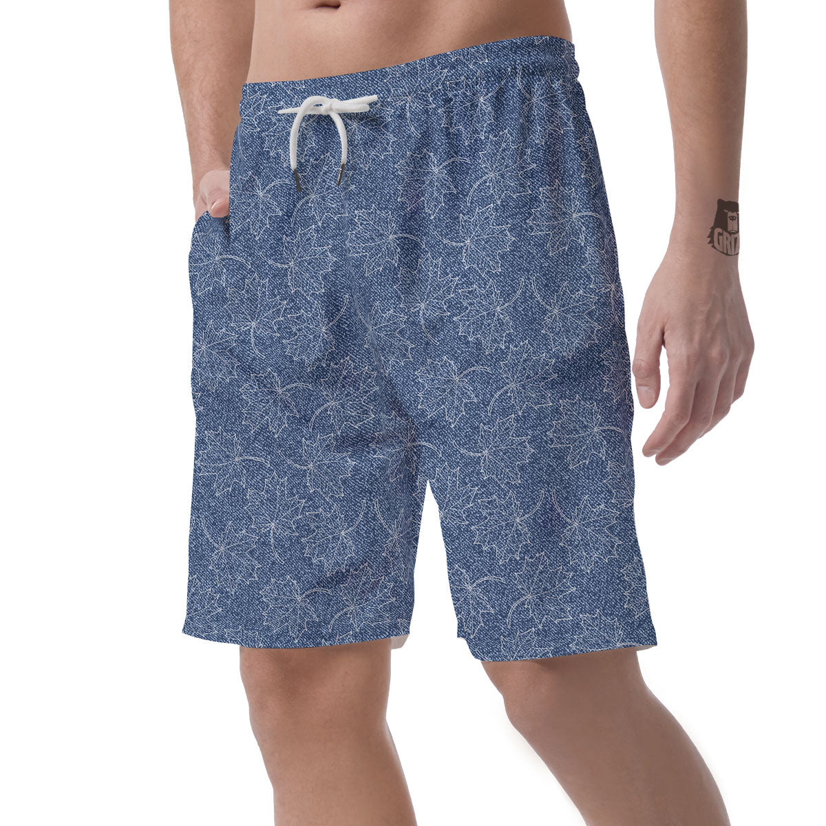Denim Jeans Maple Leaf Print Pattern Men's Shorts-grizzshop