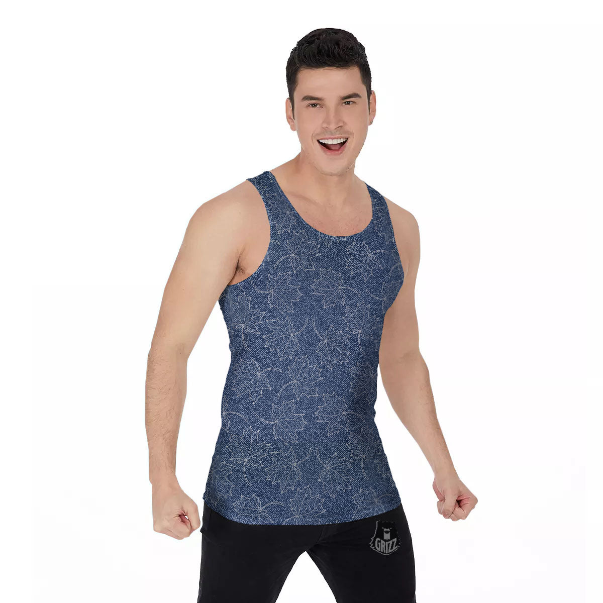 Denim Jeans Maple Leaf Print Pattern Men's Tank Top-grizzshop