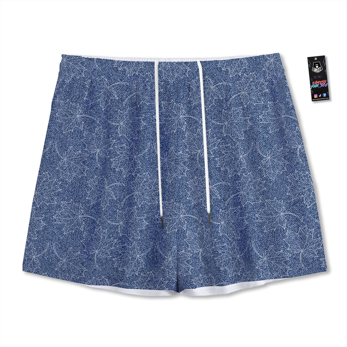 Denim Jeans Maple Leaf Print Pattern Mesh Shorts-grizzshop