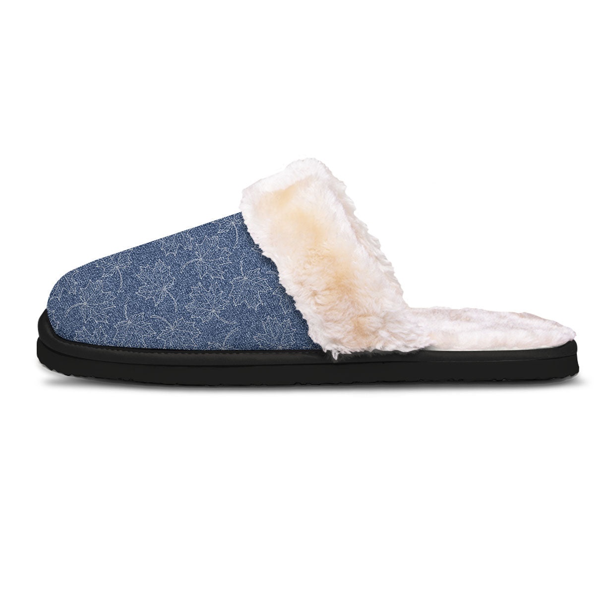 Denim Jeans Maple Leaf Print Pattern Slippers-grizzshop