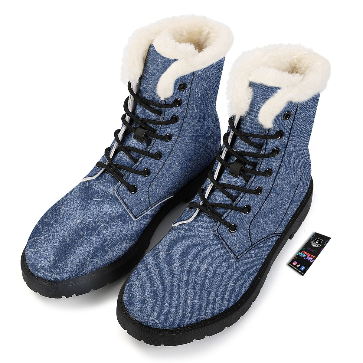 Denim Jeans Maple Leaf Print Pattern Winter Boots-grizzshop