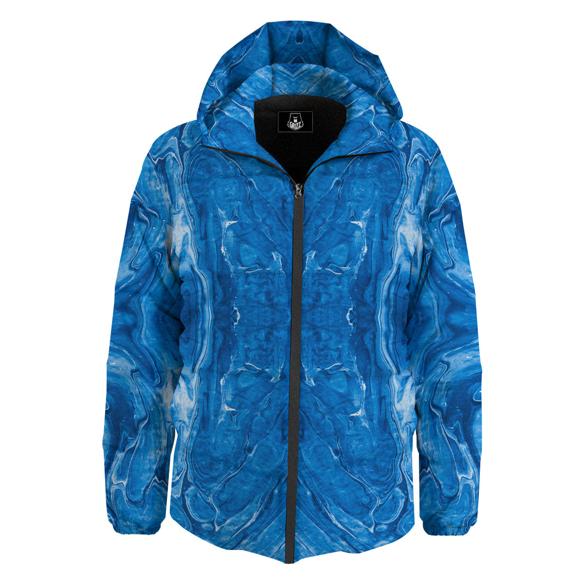 Denim Jeans Marble Print Pattern Down Jacket-grizzshop