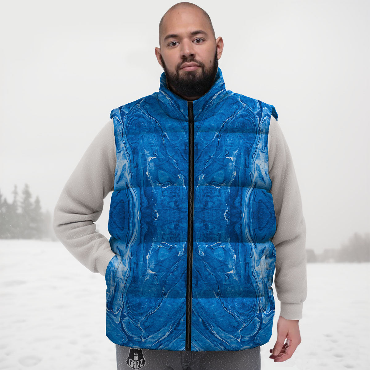 Denim Jeans Marble Print Pattern Down Vest-grizzshop