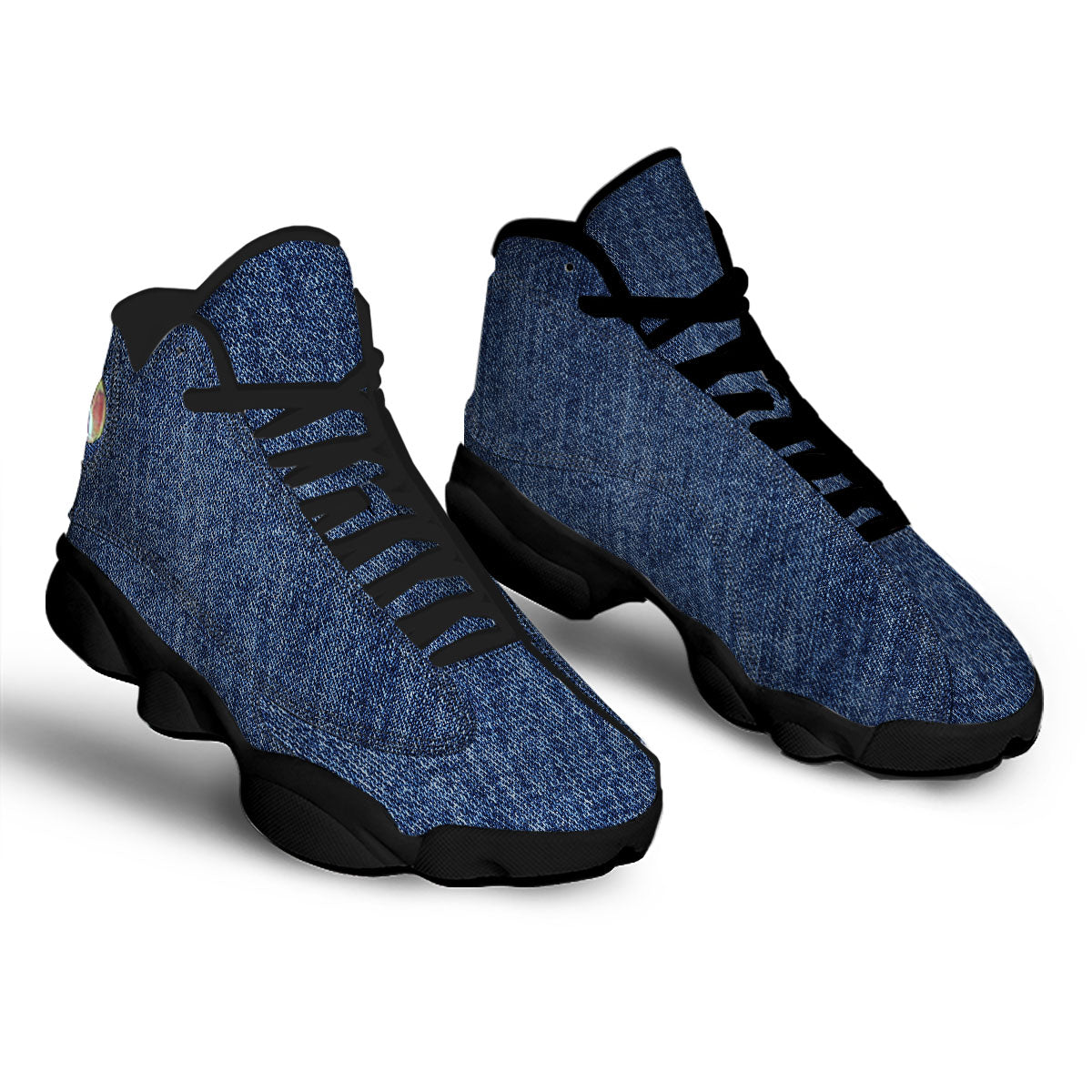 Denim Jeans Navy Blue Print Black Basketball Shoes-grizzshop