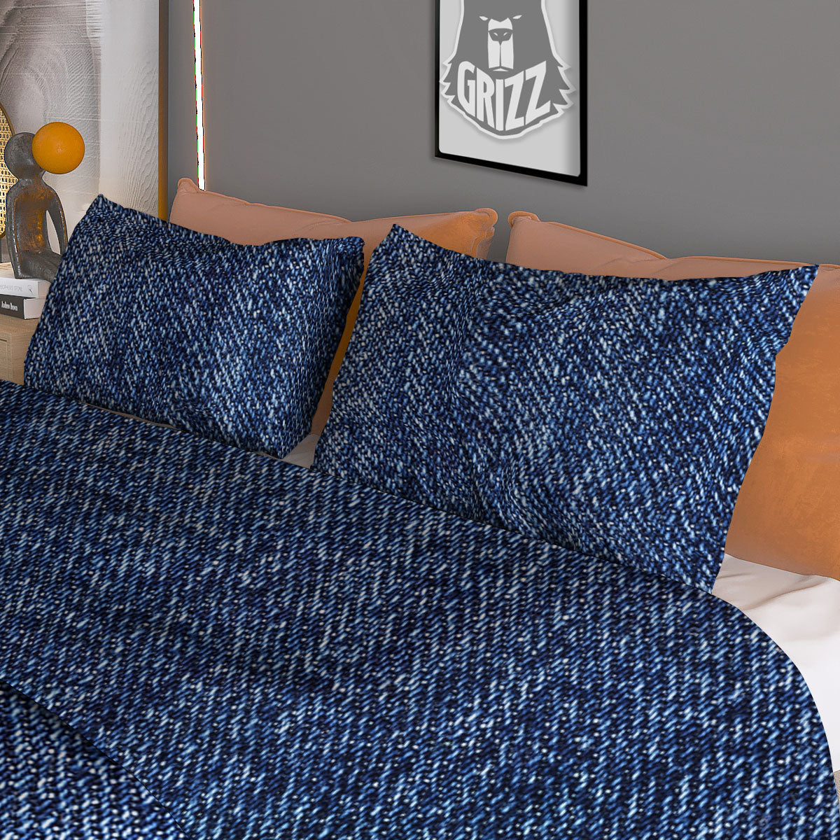 Denim Jeans Navy Blue Print Duvet Cover Bedding Set