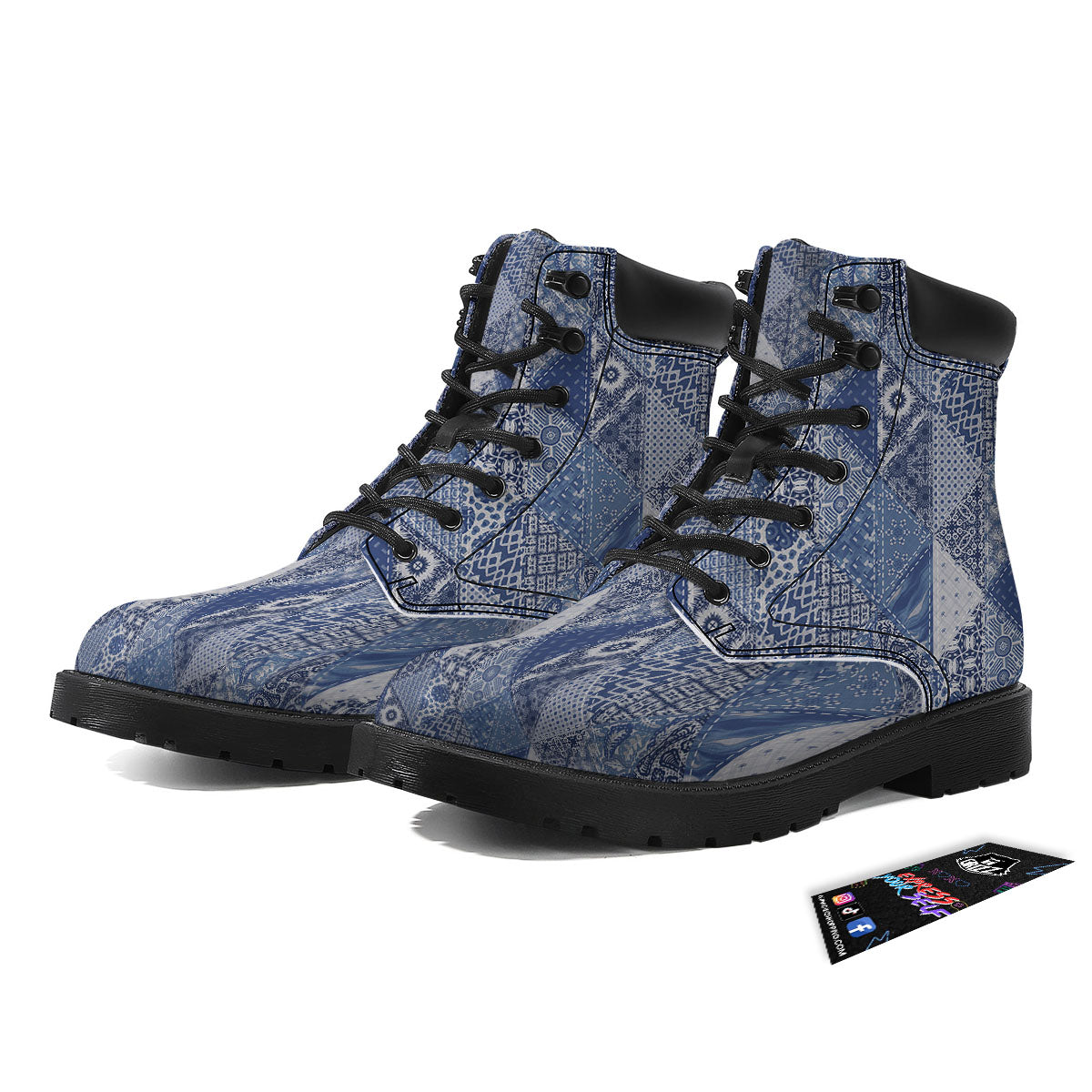 Denim Jeans Patchwork Print Pattern Boots-grizzshop