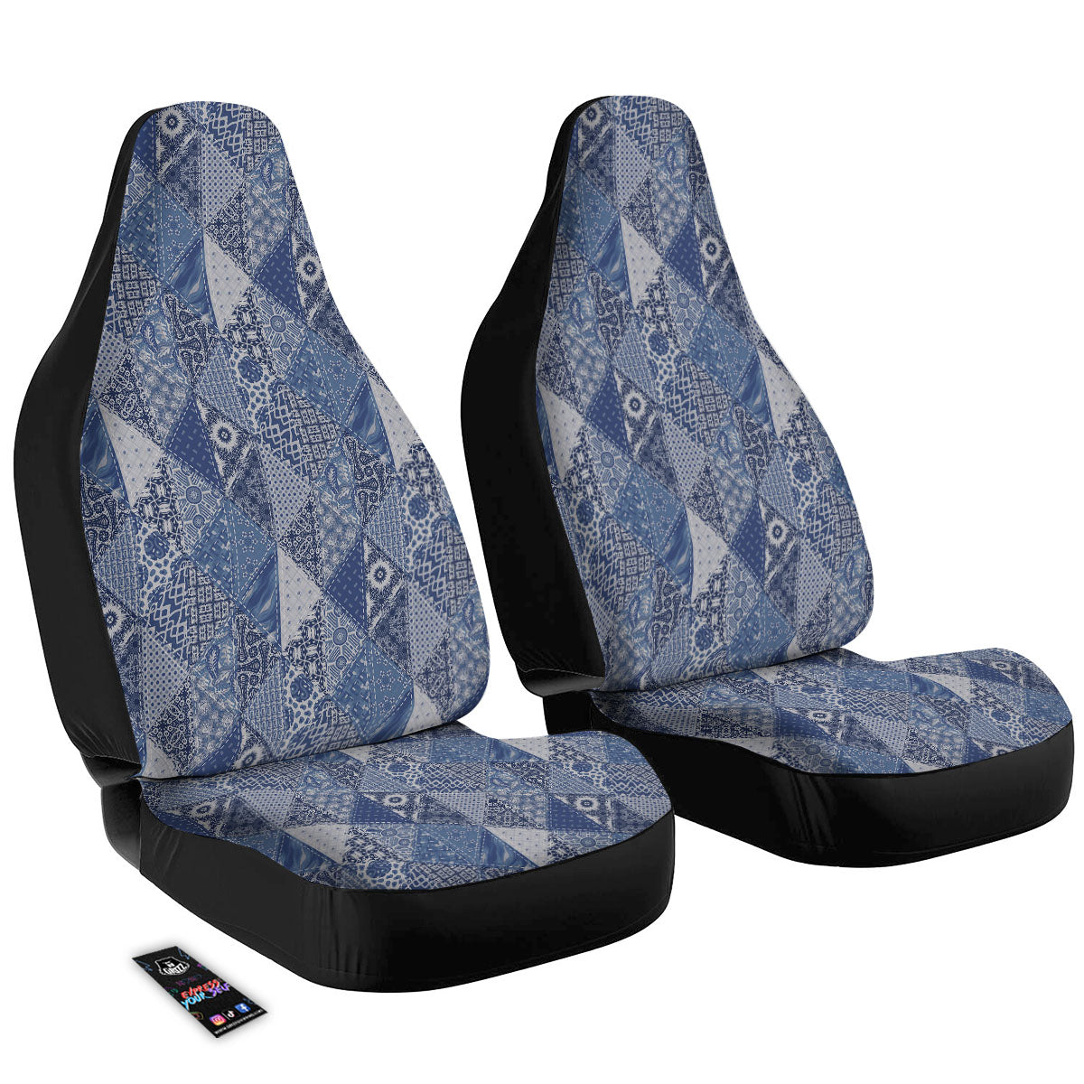Denim Jeans Patchwork Print Pattern Car Seat Covers-grizzshop