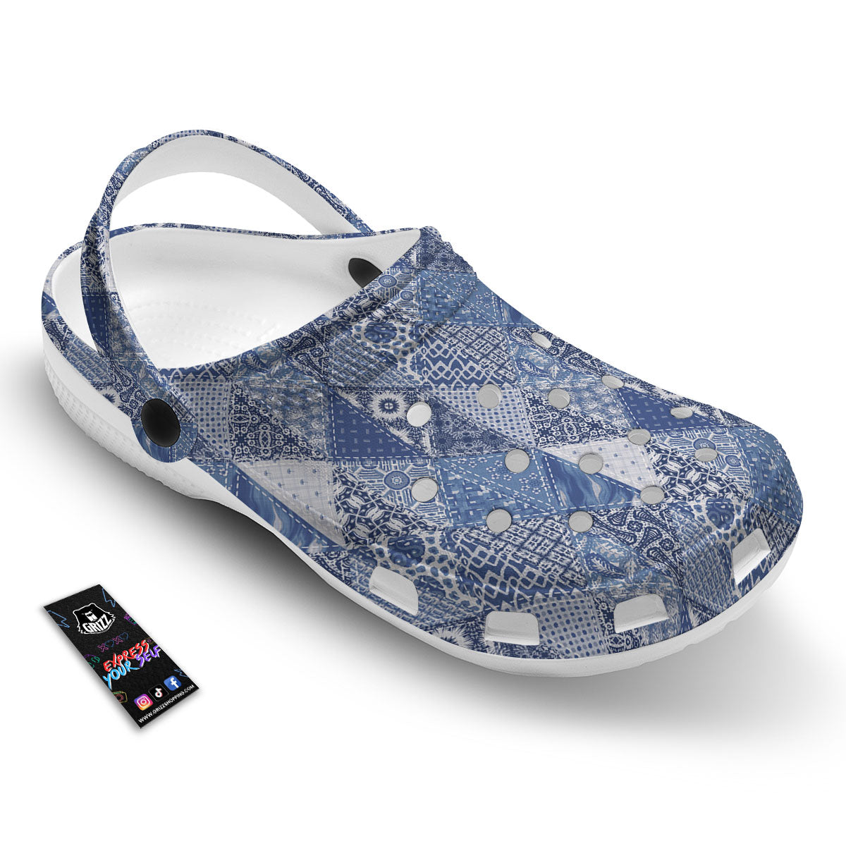 Denim Jeans Patchwork Print Pattern Clog-grizzshop