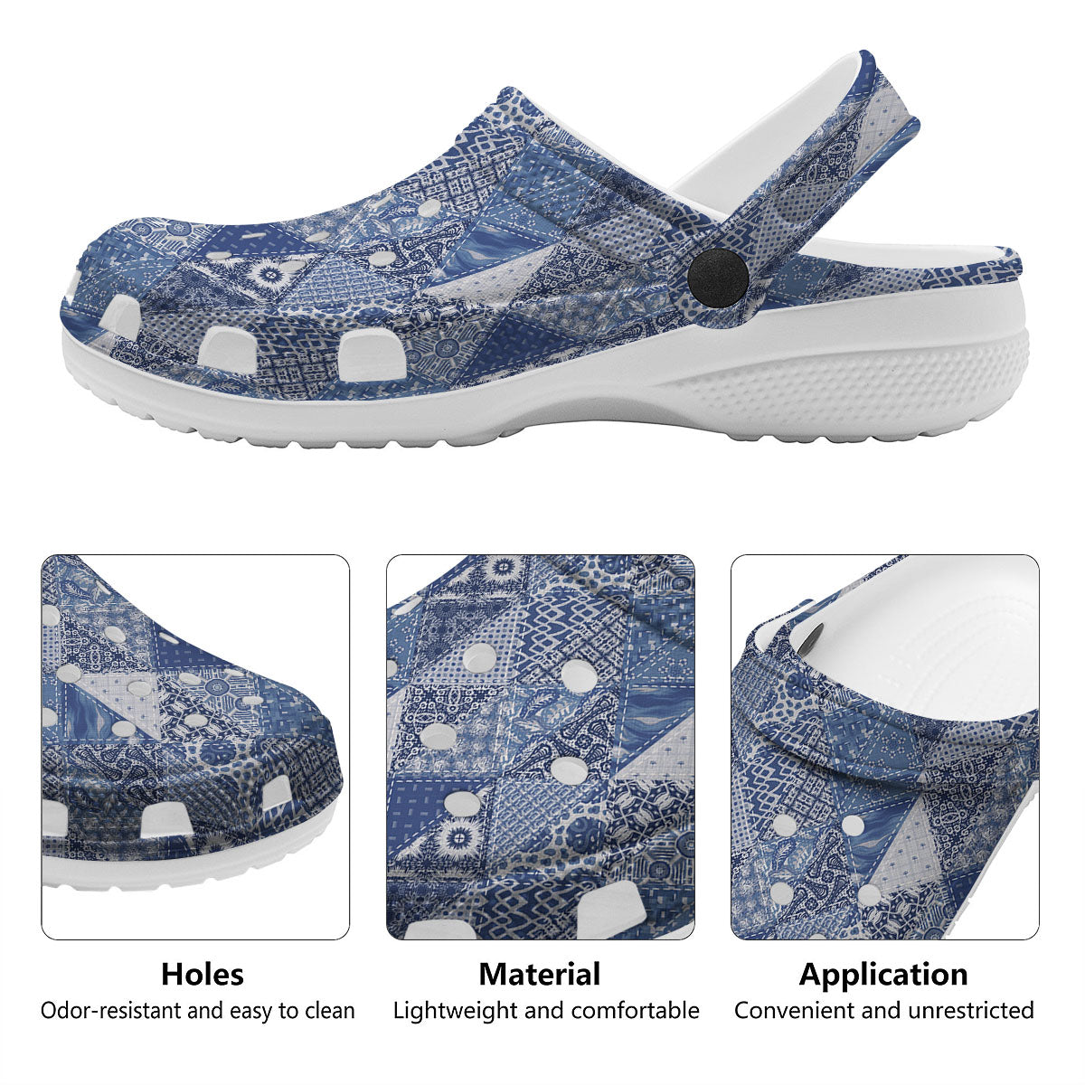 Denim Jeans Patchwork Print Pattern Clog-grizzshop