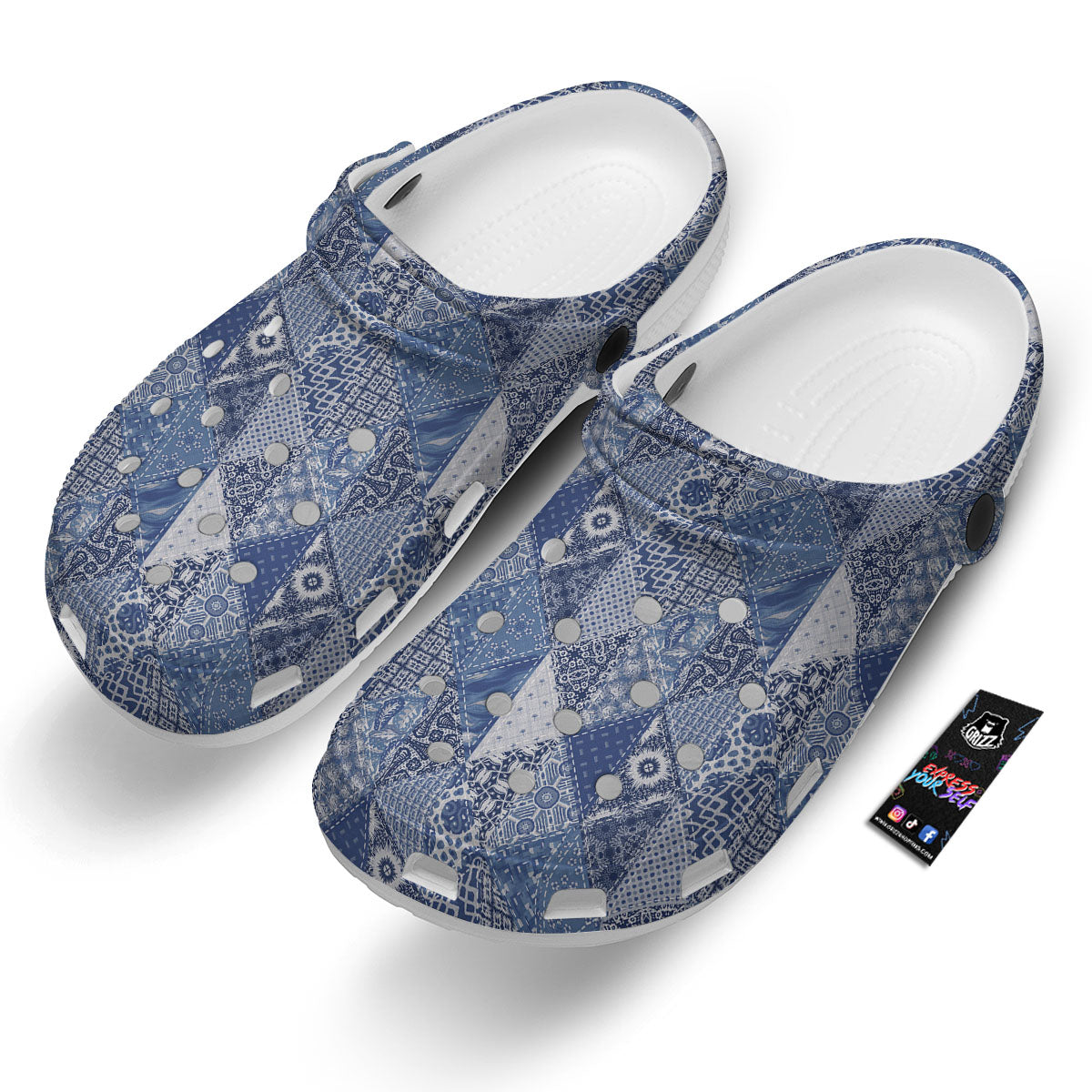 Denim Jeans Patchwork Print Pattern Clog-grizzshop