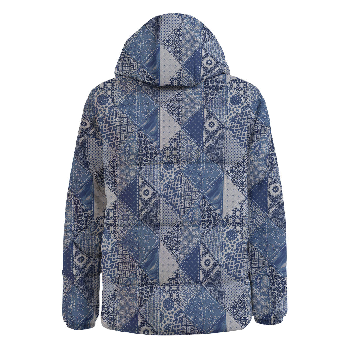 Denim Jeans Patchwork Print Pattern Down Jacket-grizzshop