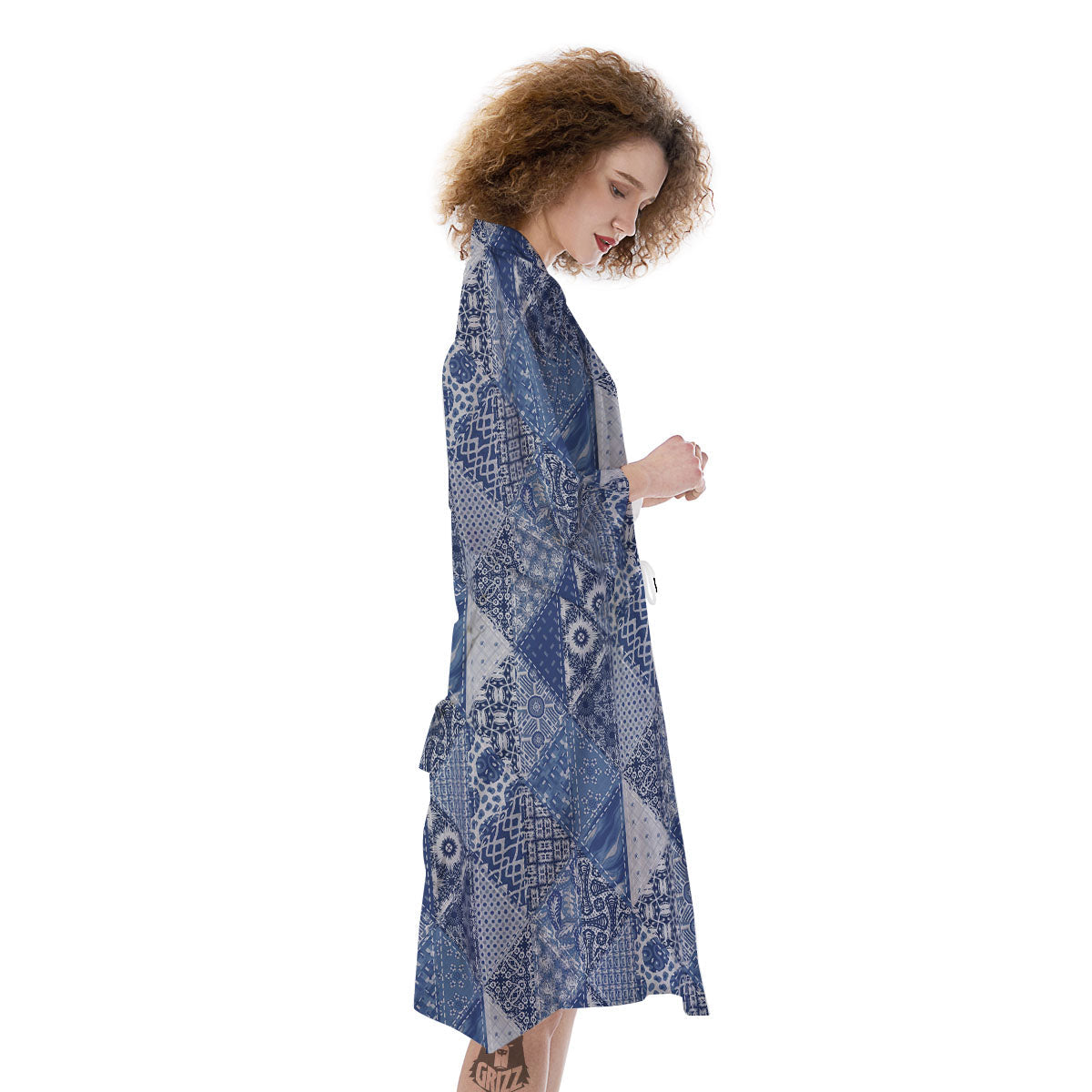 Denim Jeans Patchwork Print Pattern Kimono-grizzshop