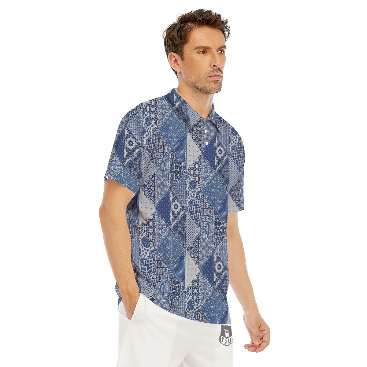 Denim Jeans Patchwork Print Pattern Men's Golf Shirts-grizzshop