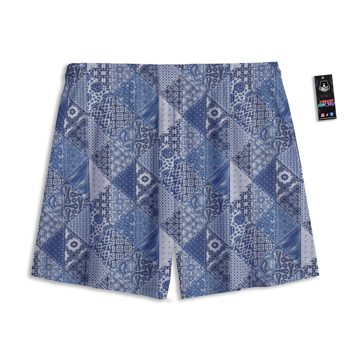Denim Jeans Patchwork Print Pattern Mesh Shorts-grizzshop