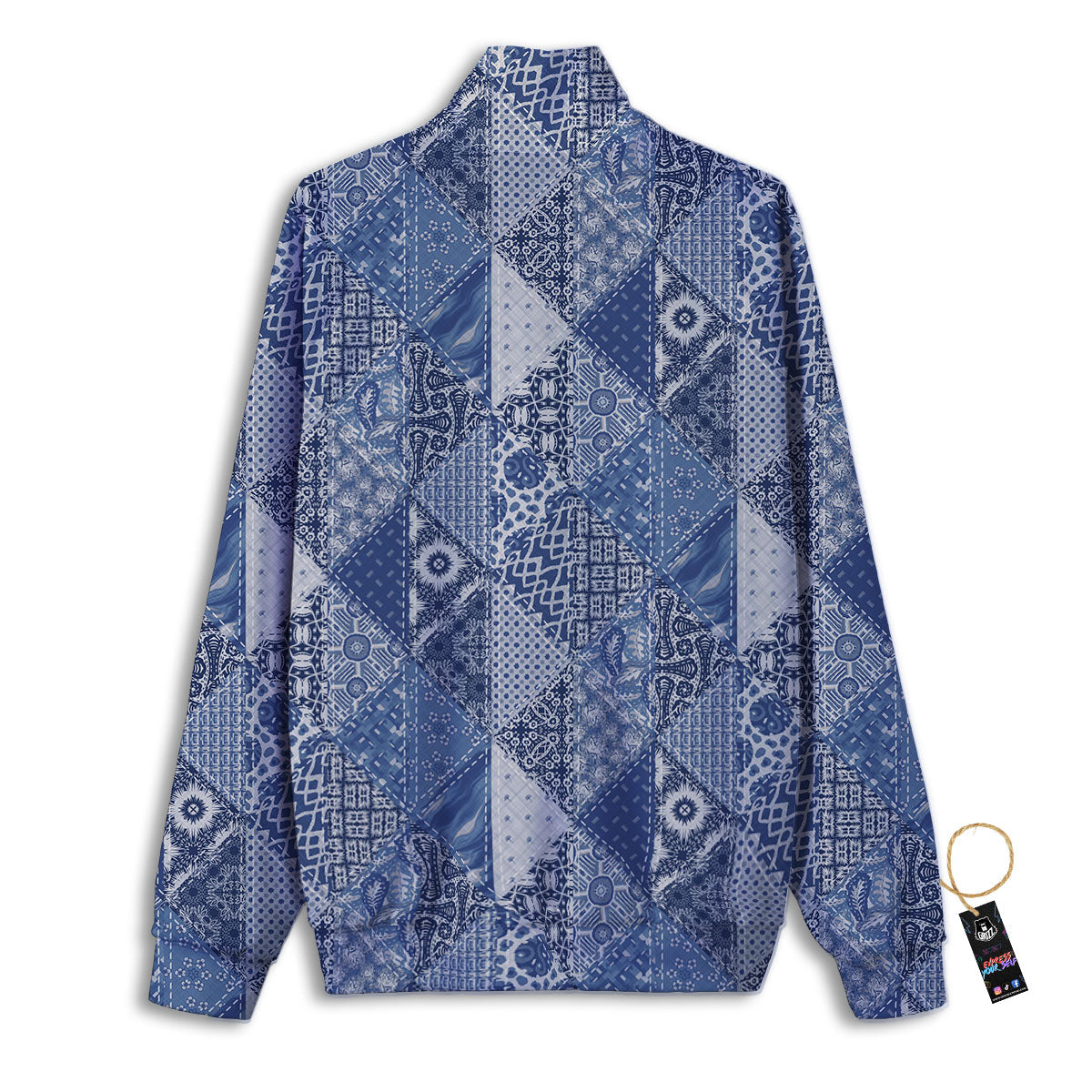 Denim Jeans Patchwork Print Pattern Track Jacket-grizzshop