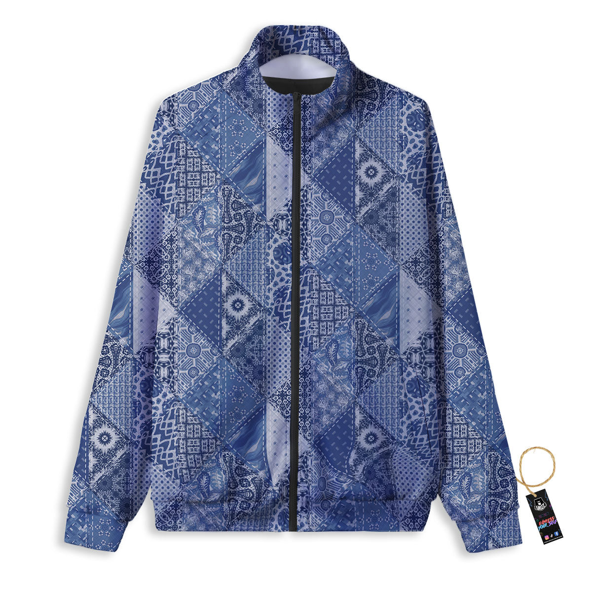 Denim Jeans Patchwork Print Pattern Track Jacket-grizzshop