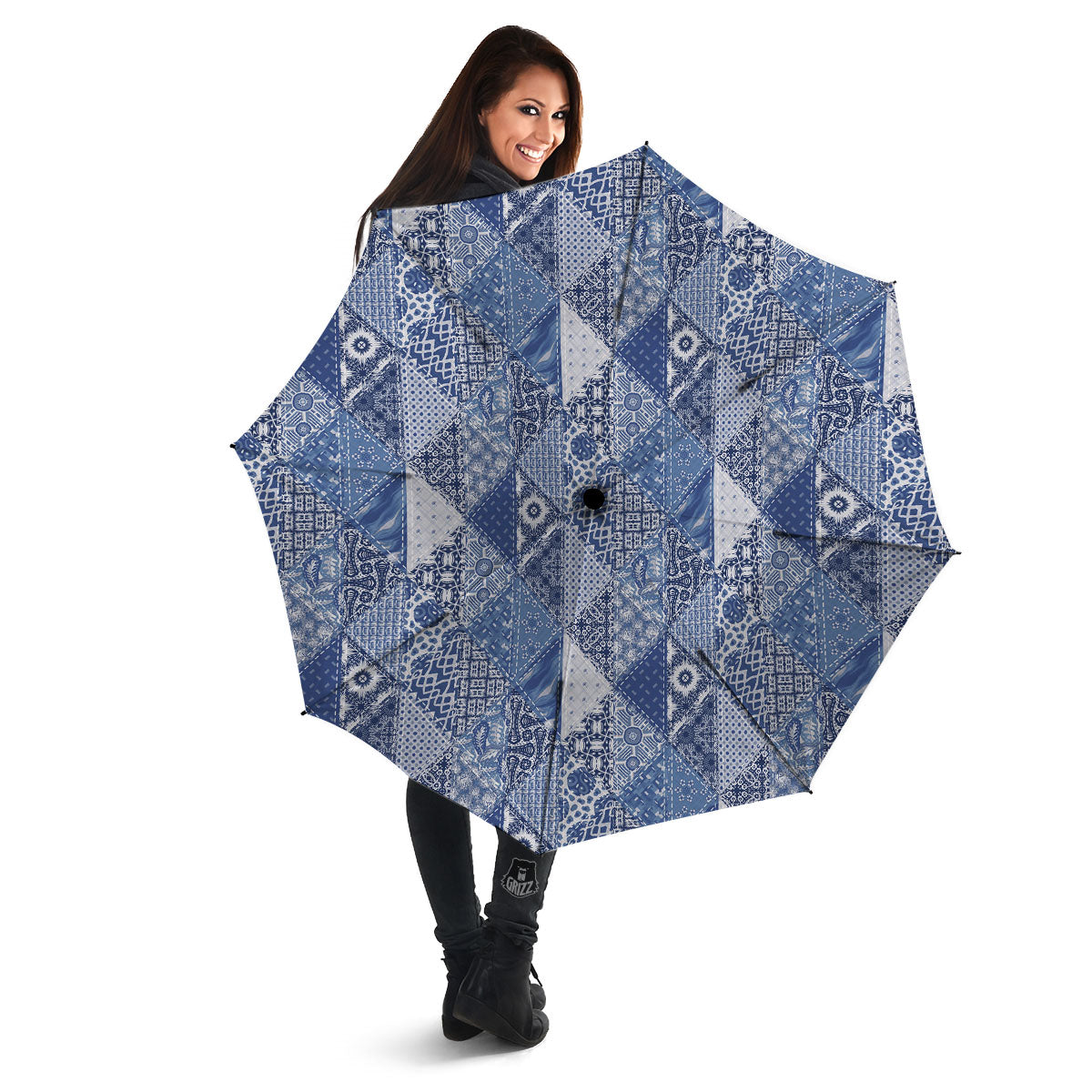 Denim Jeans Patchwork Print Pattern Umbrella-grizzshop