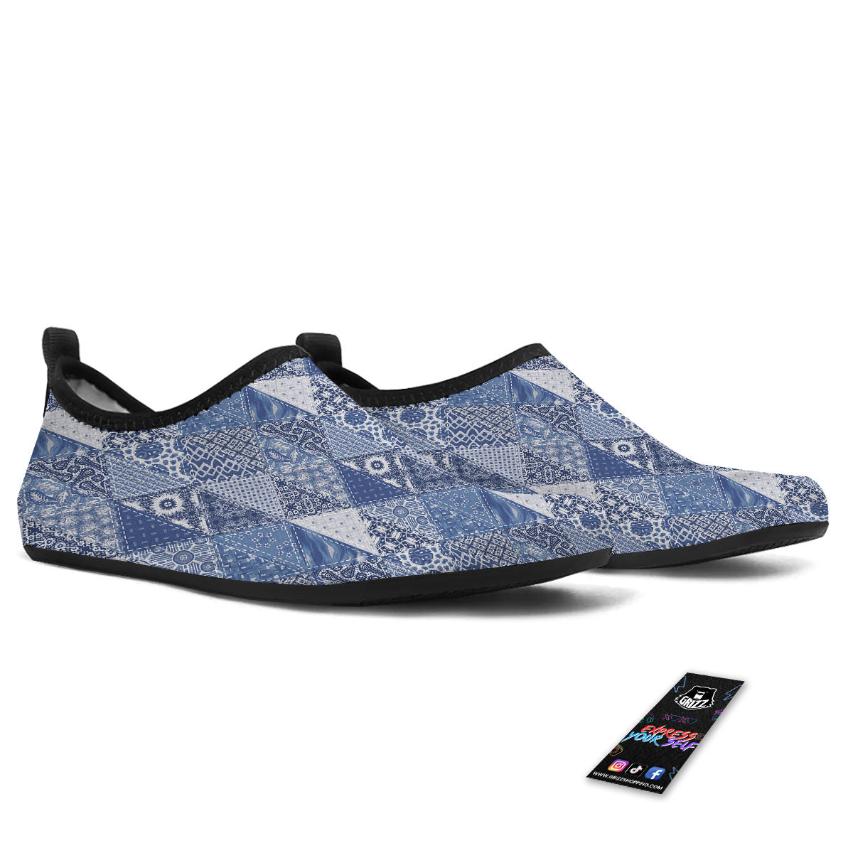 Denim Jeans Patchwork Print Pattern Water Shoes-grizzshop