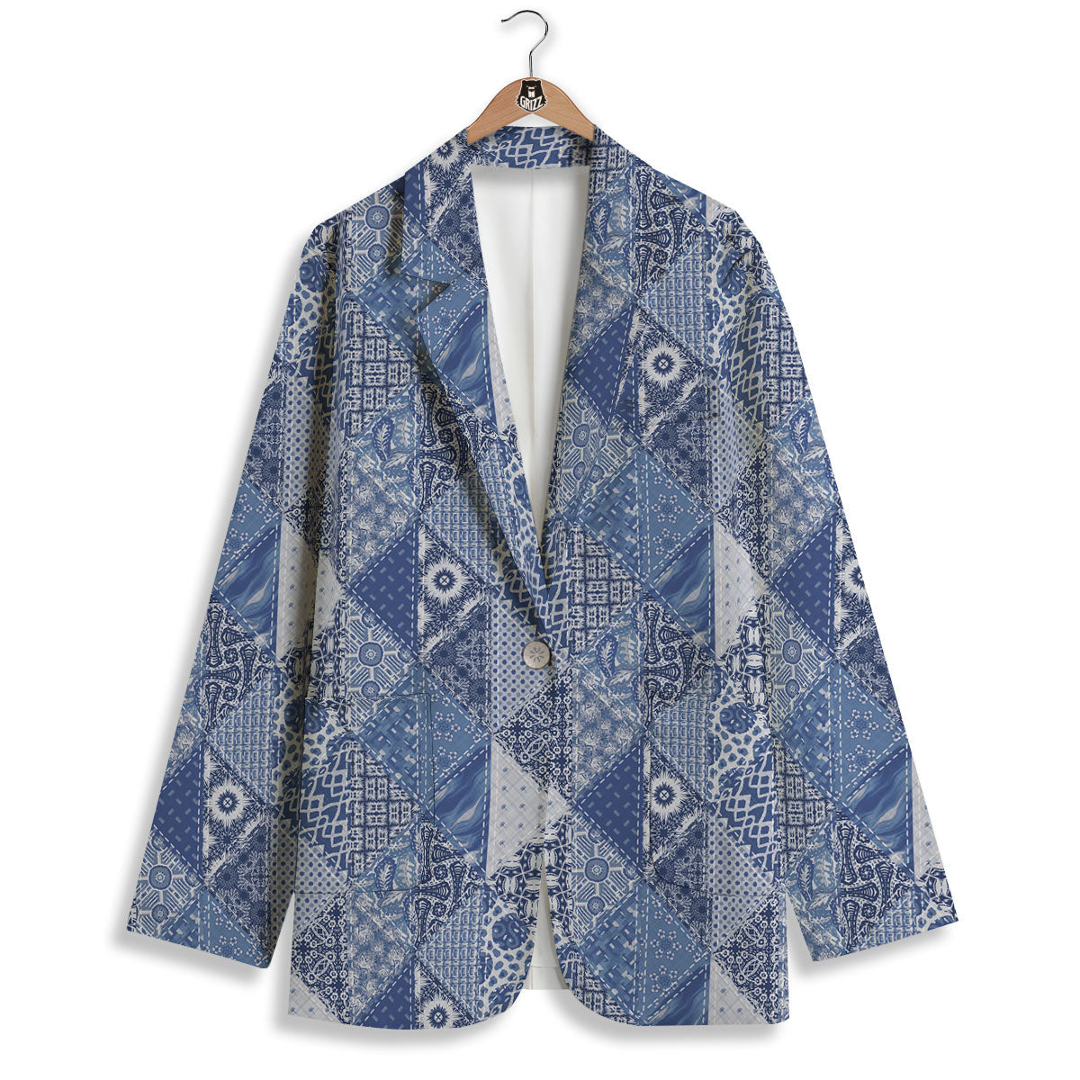 Denim Jeans Patchwork Print Pattern Women's Blazer-grizzshop