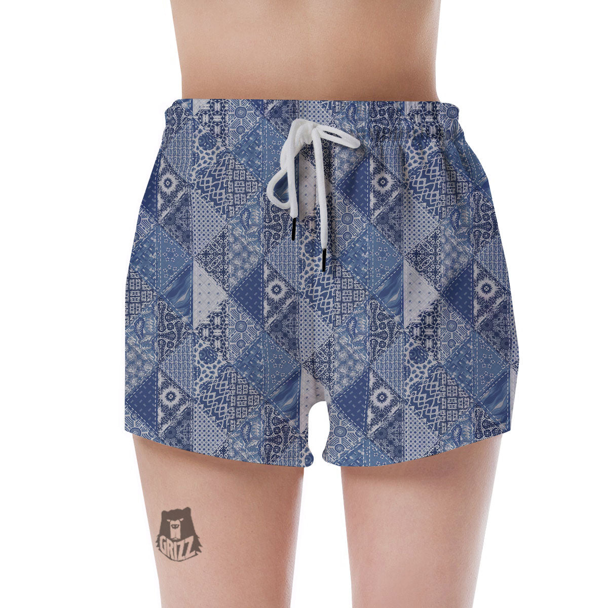 Denim Jeans Patchwork Print Pattern Women's Shorts-grizzshop