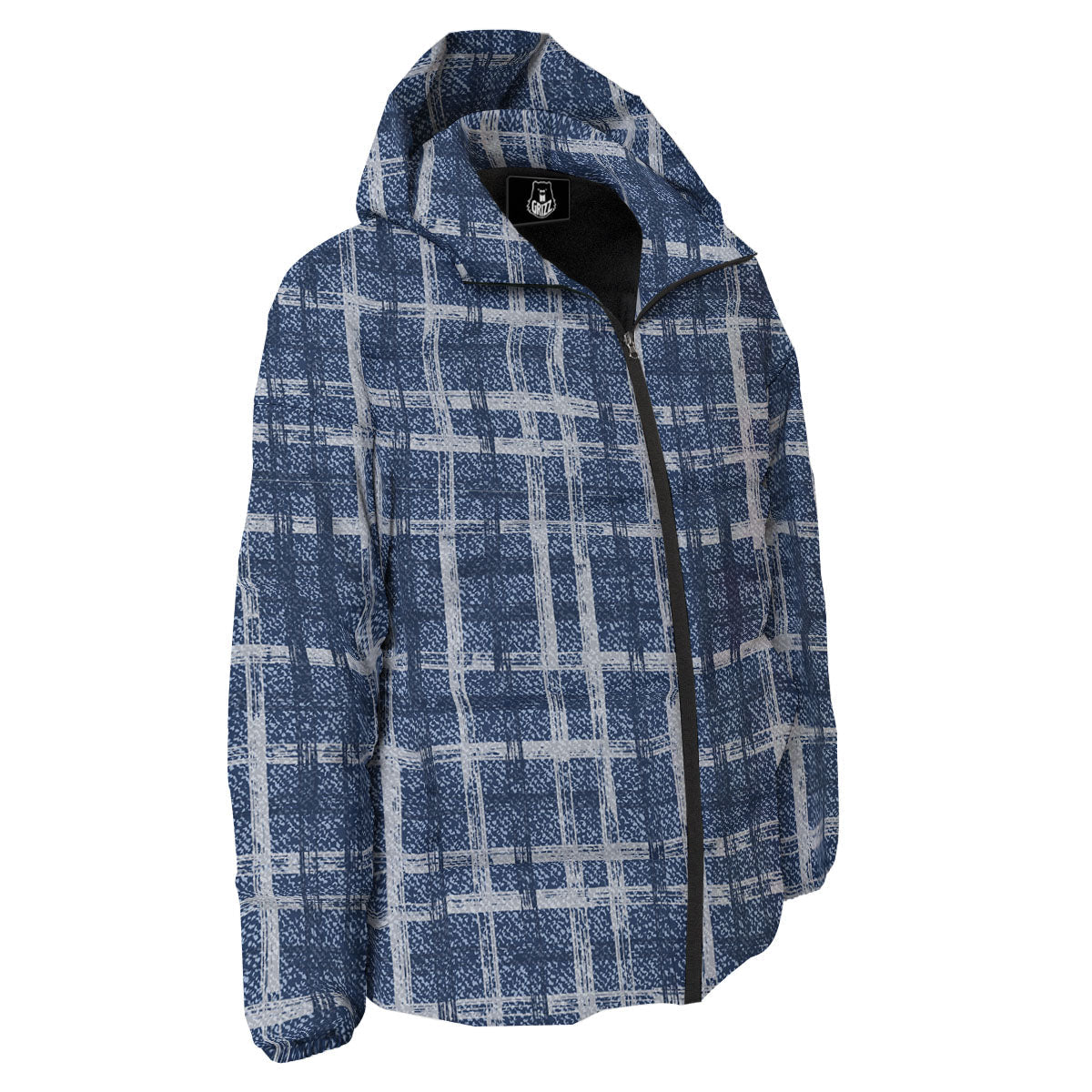 Denim Jeans Plaid Print Pattern Down Jacket-grizzshop