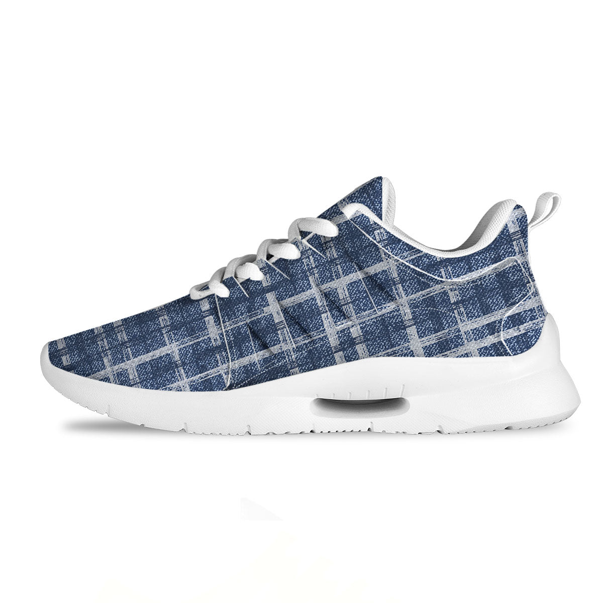 Denim Jeans Plaid Print Pattern Tennis Shoes-grizzshop