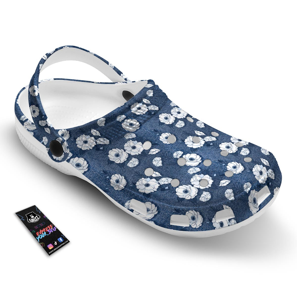 Denim Jeans Rose Print Pattern Clog-grizzshop