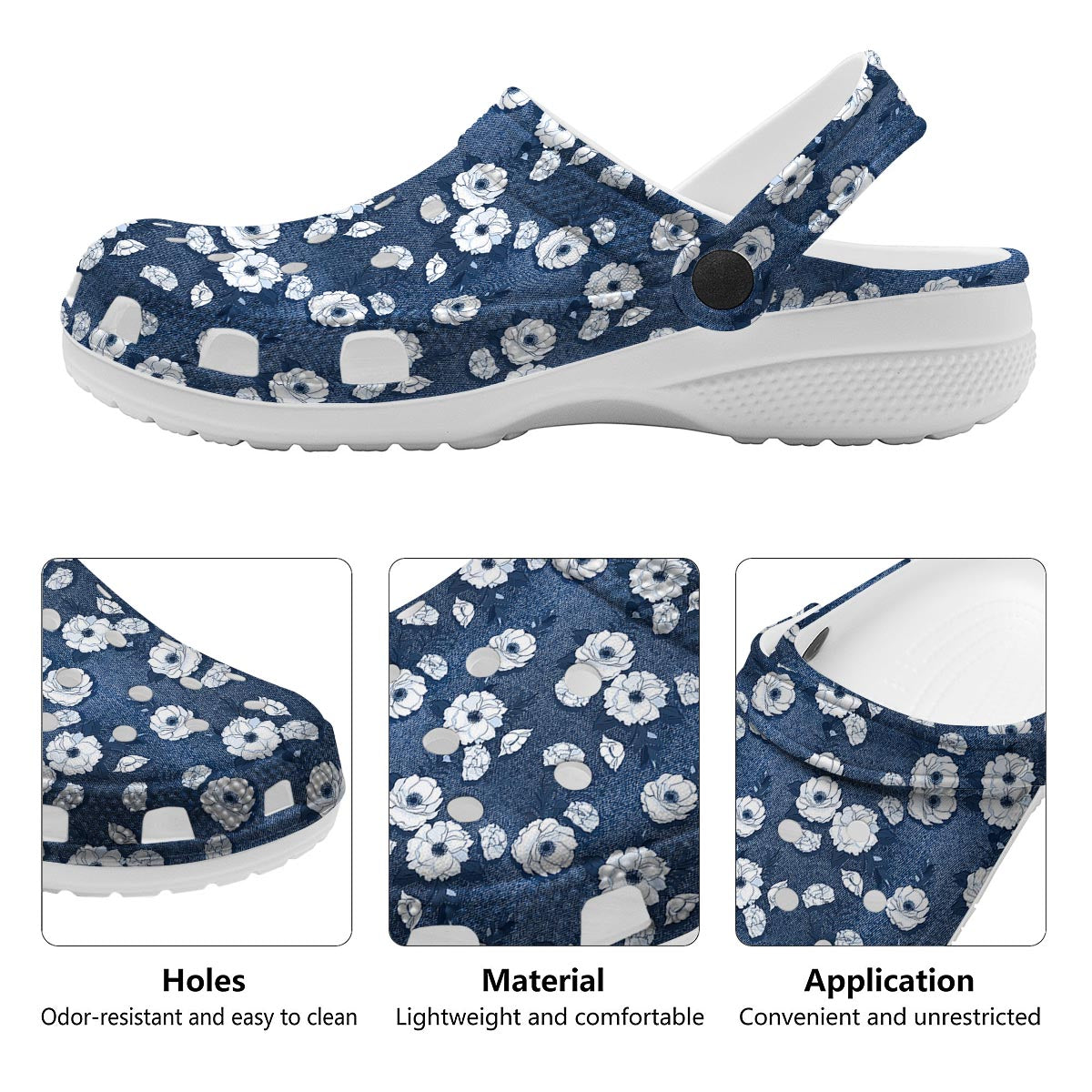 Denim Jeans Rose Print Pattern Clog-grizzshop