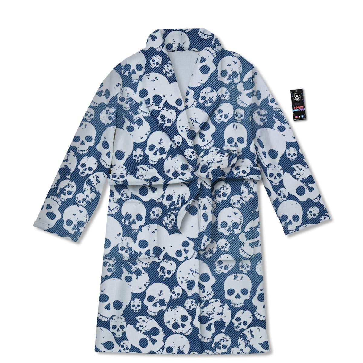 Denim Jeans Skull Print Pattern Bathrobe-grizzshop