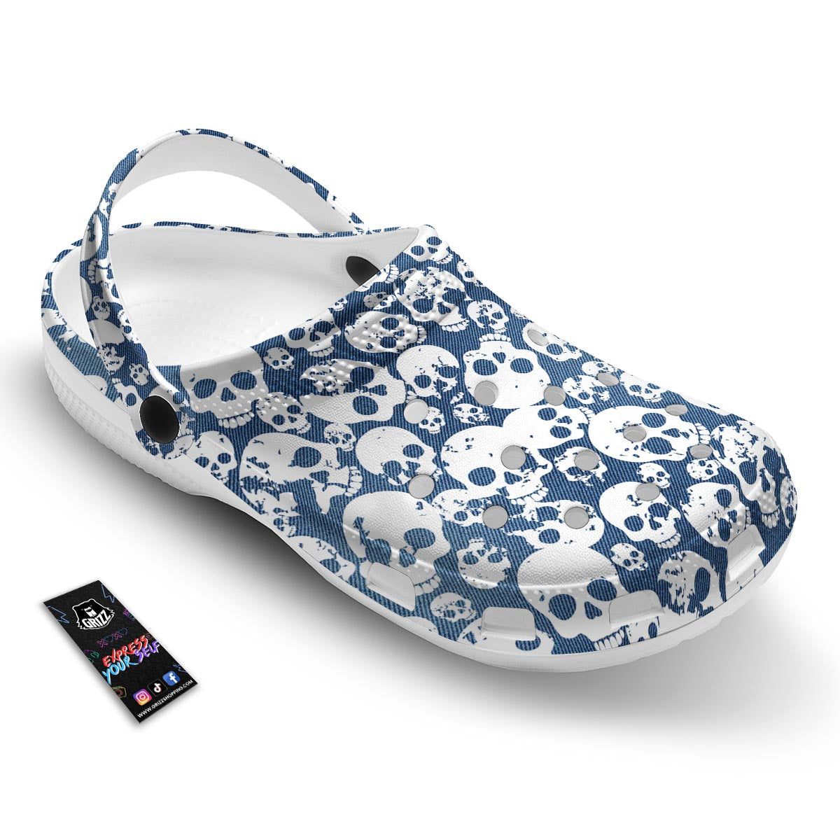 Denim Jeans Skull Print Pattern Clog-grizzshop