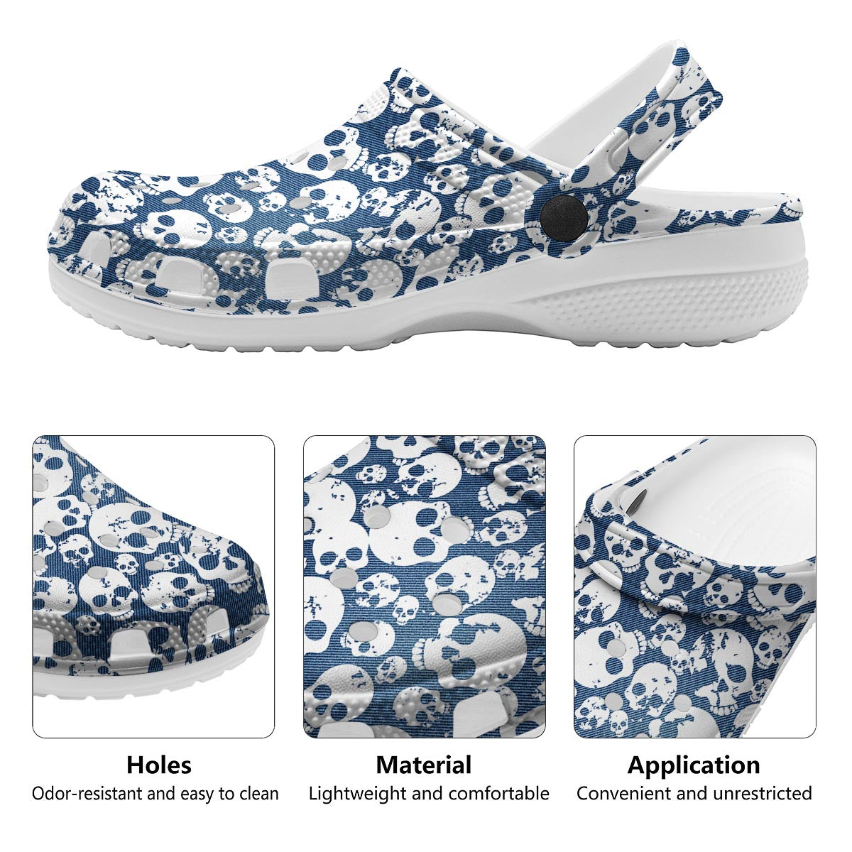 Denim Jeans Skull Print Pattern Clog-grizzshop