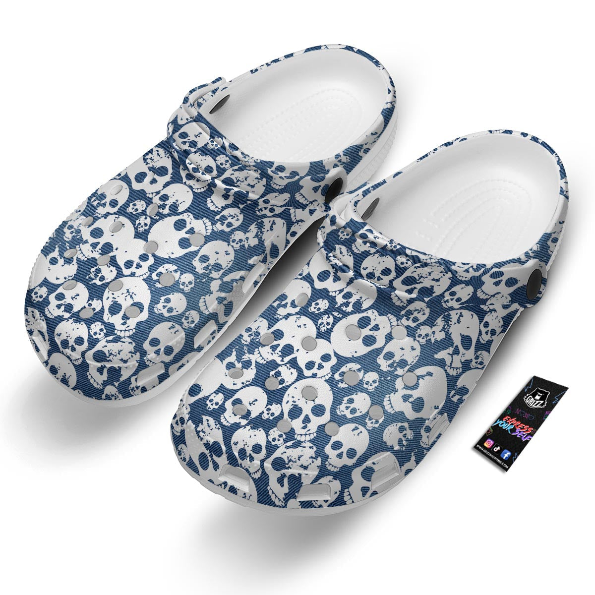 Denim Jeans Skull Print Pattern Clog-grizzshop