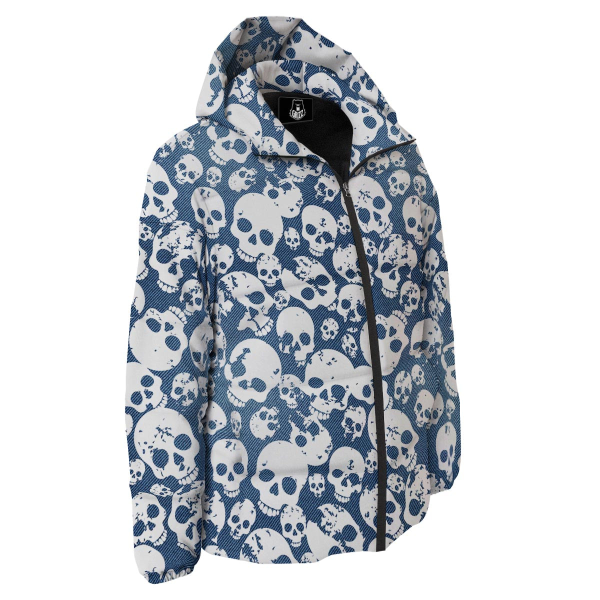Denim Jeans Skull Print Pattern Down Jacket-grizzshop
