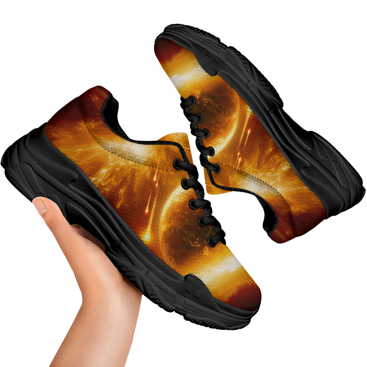 Destruction Of Planet Earth Print Black Chunky Shoes-grizzshop