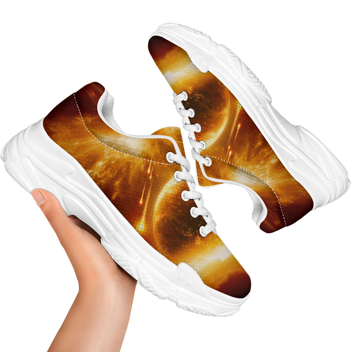 Destruction Of Planet Earth Print White Chunky Shoes-grizzshop