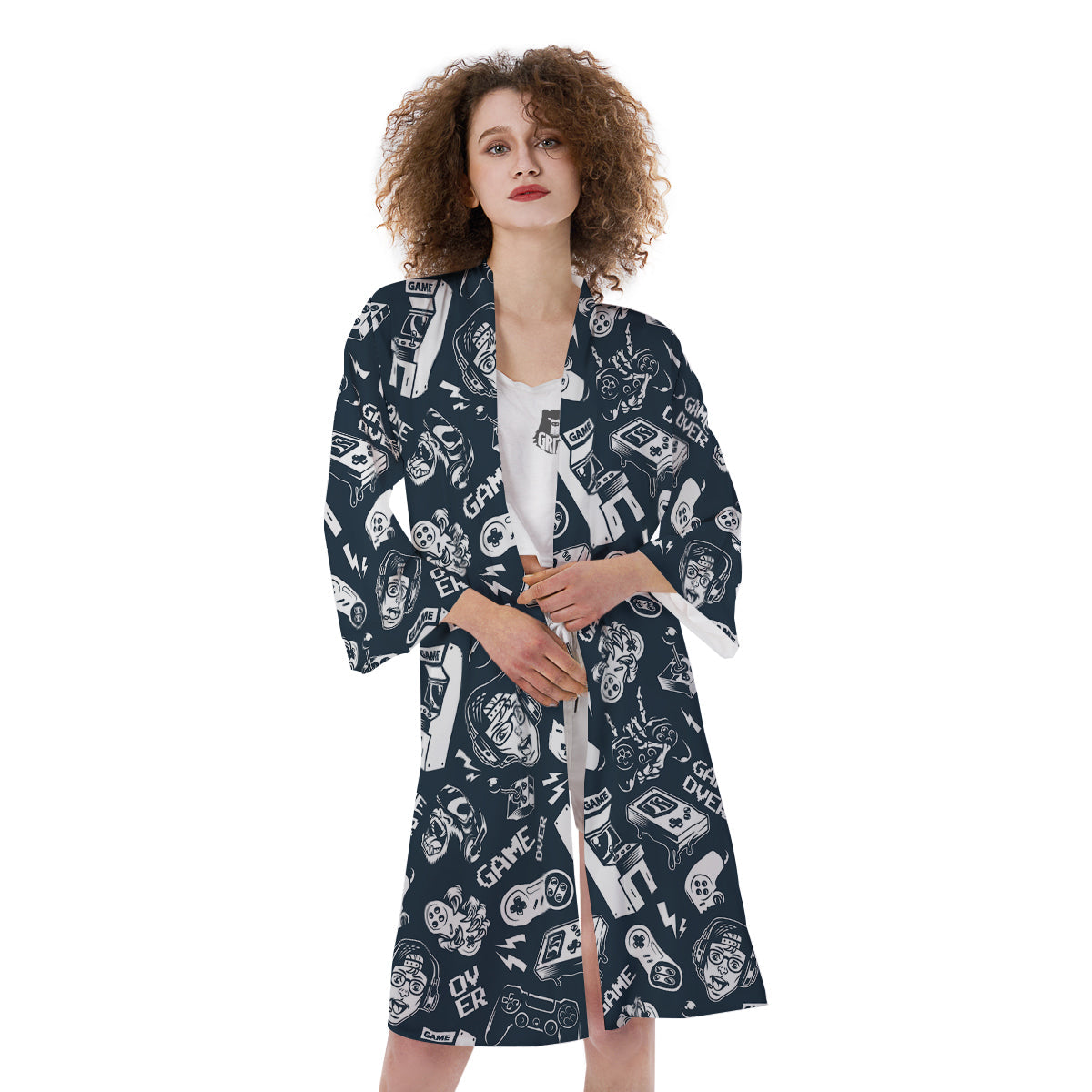 Devices Video Game Print Pattern Kimono-grizzshop